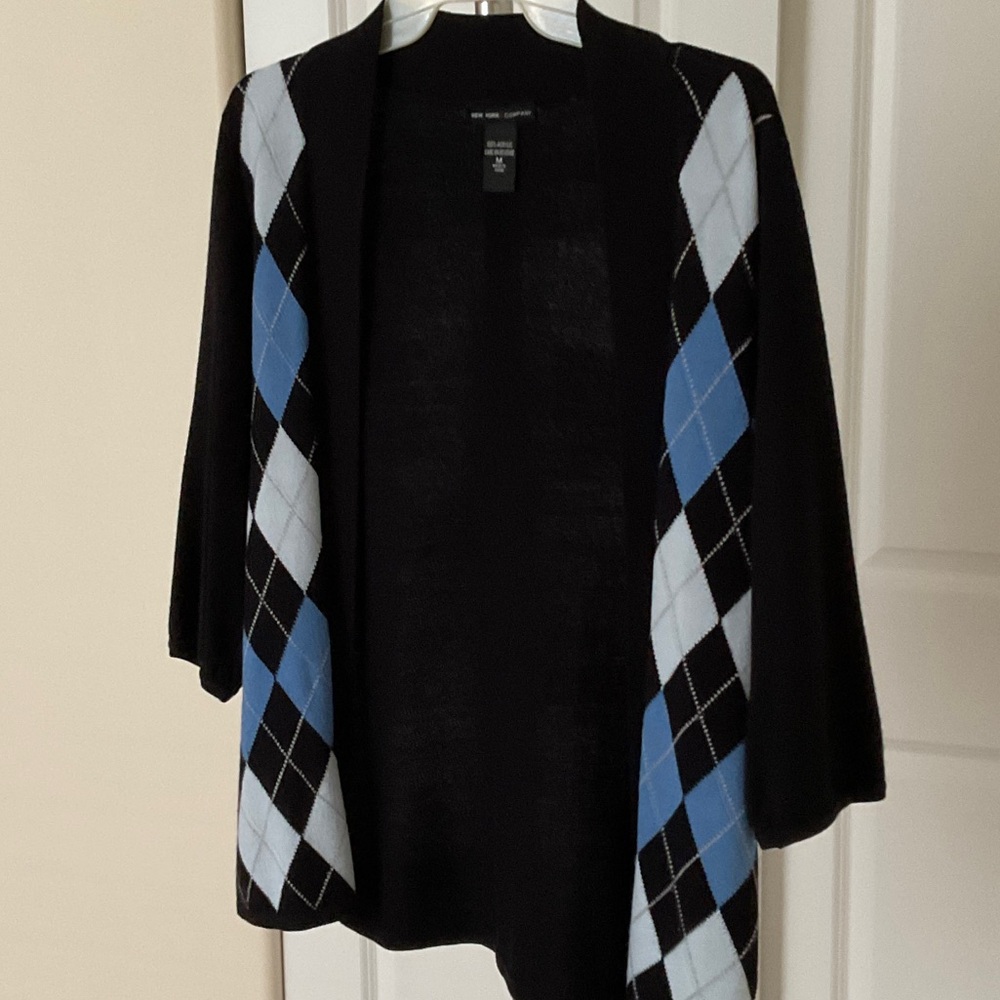 The Limited Black and Blue Argyle Cardigan